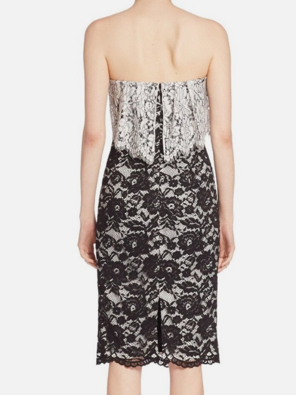 BLACK HALO NWT Endora Black White All Over Lace Strapless Dress 4 Cocktail - Picture 3 of 8